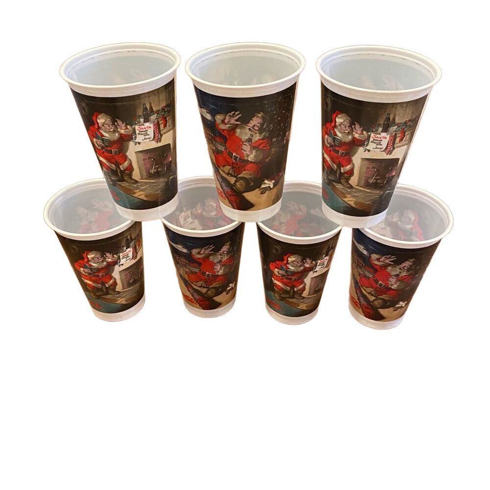 Vintage Coca Cola Collectible Christmas Plastic Santa Stackable Cups